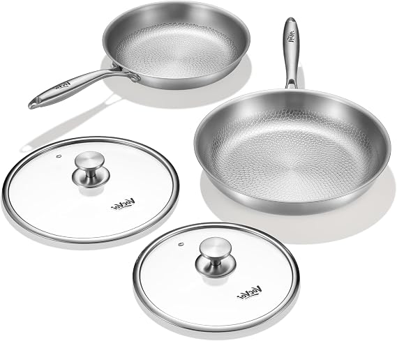 Titanium pans for cooking with lid,10"+12" Nonstick pro frying cookware