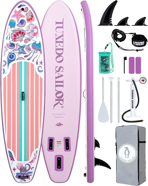 Tuxedo Sailor 10'6"/11' Inflatable Stand Up Paddle Board with SUP Accessories, Anti-Slip EVA Deck and Large Fin, Paddle Boards for Adults & Youth of All Skill Levels