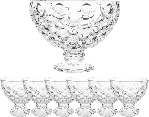 7-Piece Footed Glass Bowl Set, Elegant Crystal Look Dessert Bowls for Trifle, Sundae Glasses for Fruit Salads, and Ice Cream, Dishwasher Safe, Decorative Trifle Bowl Dessert Serving
