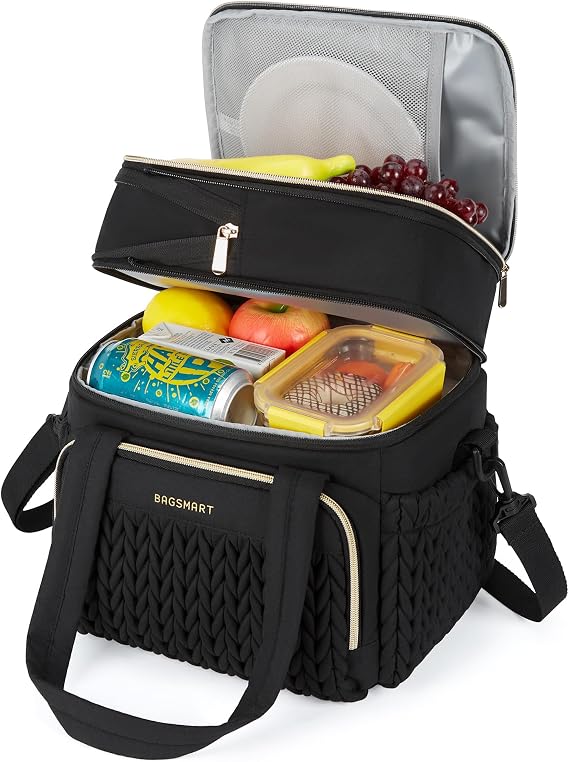 BAGSMART Insulated Lunch Box for Women, Double Deck Leakproof Cooler Bag with Expandable Design for Office Work & Outdoor Picnic