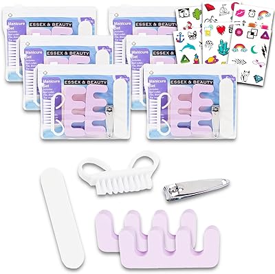 Mani Pedi Kits for Girls Party Favors - Manicure Set for Women Bundle 6 PK Manicure Pedicure 5 Piece Set with Case and Favor Bags | Mani Pedi Essentials