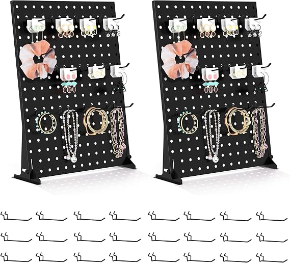 Urban Deco Peg Board Display - Retail Display Rack with Peg Hooks, Stands for Craft Shows & Fairs - Jewelry Retail Display Stand for Accessories - Earring & Pin Stands - 2SET Black(16x12inch)