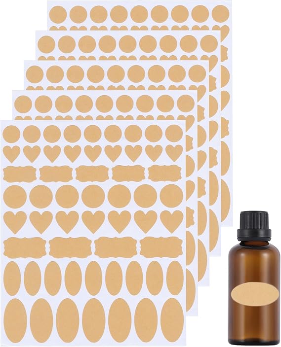 Brown Kraft Bottle Label Stickers, Self Adhesive Blank Labels for Essential Oil Bottle, Mason Jars, Spice Jars, Storage Bins, Skincare Labels, Pantry Labels (Circular Style)
