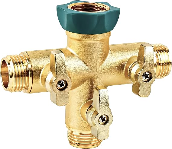 Brass Garden Hose Splitter, 3 Way High Flow Outdoor Faucet Splitter, 3/4 inch Tap Connector with On/Off Valves, Frost Resistant Full Flow Hose Adapter for Home Garden Outdoor