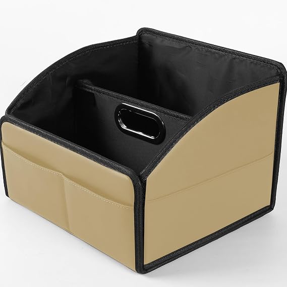 Car Storage Organizer, Leather Front & Back Seat Caddy Beige