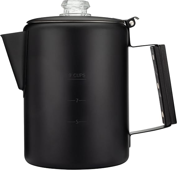 COLETTI Bozeman Black Percolator Coffee Pot Camping Coffee Pot Americas Sleekest Percolator NO Aluminum or Plastic [9 cup]