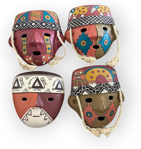 Ceramic Paracas and Chancay Mask, Peru Home Accent Decor, Replica Home Decor Art, Peruvian Crafts, Handmade, Folk Art (Large)