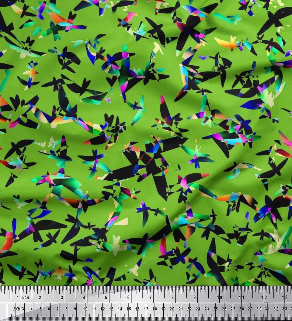 Soimoi Georgette Viscose Green Fabric - by The Yard - 42 Inch Wide - Bird & Texture Material - Avian and Textured Patterns for Stylish Creations Printed Fabric