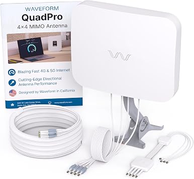 Waveform QuadPro Kit + 40 Total Cable Bundle - 4x4 MIMO Panel for 4G/5G Routers & Gateways for T-Mobile Home Internet, Verizon, AT&T Kit with 2X 20 SMA Cables, Mount, U.Fl adapters, Window Entry