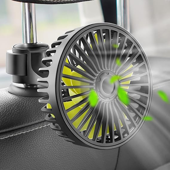 Qidoe Car Fan for Backseat, USB Powered Car Rear Seat Headrest Fans, 3 Speeds and 360 Degree Rotatable Cooling and Powerful Air Circulation Fans for Sedan, SUV, RV, Pickup, Truck, Van, Golf Vehicles
