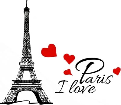 Decor MI Eiffel Tower I Love Paris Waterproof Removable Wall Decal Stickers for Living Room Bedroom Bathroom Kitchen Office Background Wall Art Wallpaper 15x9 inch