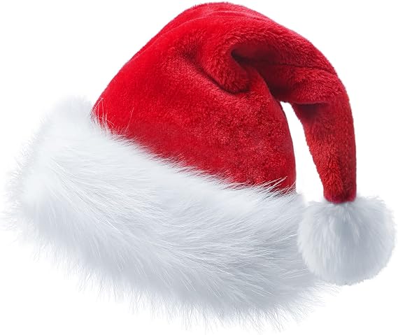Haomaomao Christmas Hats for Adults Santa Hat Red Double Thicken Velvet Warm Comfort Holiday Unisex Xmas Hat for New Year Festive Festival Party