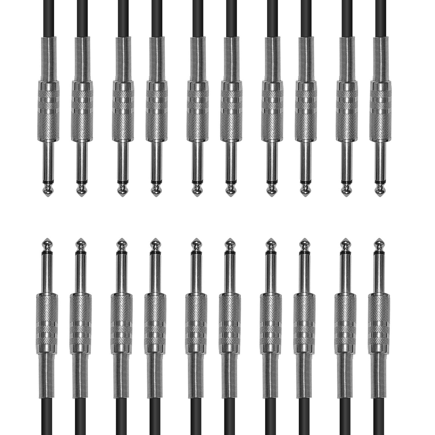 AxcessAbles 14 Inch to 14 Inch TS Guitar Audio Cables 10ft - 10 Pack | 6.35mm Instrument Cables | Amp Cable for Guitar | Unbalanced 14 Patch Cables 10ft - 10 Pack