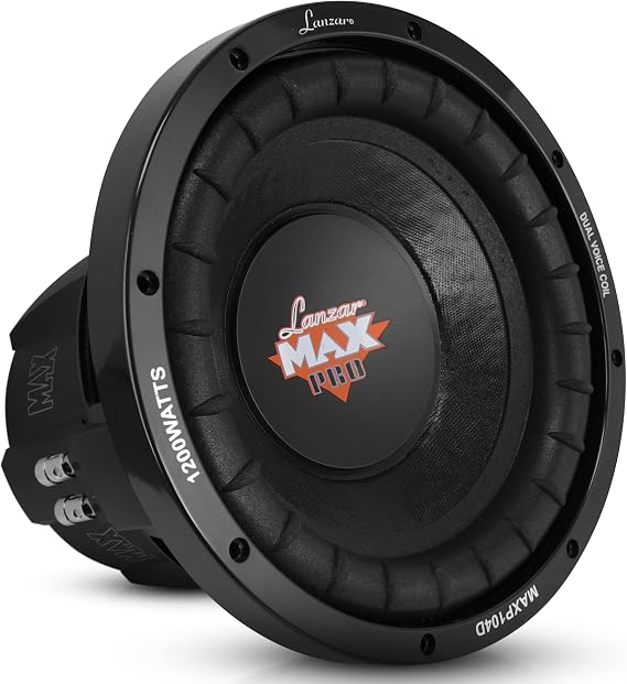 LANZAR 10in Car Subwoofer Speaker Non-Pressed Paper Cone, Stamped Plastic Basket, Dual 4 Ohm Impedance for Vehicle Audio Stereo Sound System MAXP104D, BLACK