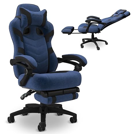 Respawn 110 Pro Ergonomic Gaming Chair with Footrest for Adults - Comfortable Office Gaming Recliner Chair with Lumbar Support and Headrest, Racing Style Video Game Chair for Computer Gamers - Blue | 人間工学に基づいたオフィスチェア。フットレスト、ランバーサポート、155°リクライニング。仕事、ゲーム、リラックスに。