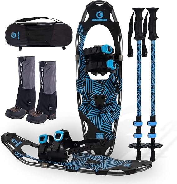 G2 21/25/30 Inches Light Weight Snowshoes for Women Men Youth, Set with Trekking Poles, Tote Bag, Gaiters,Special Fast Ratchet Binding, Orang/Blue/Red Available