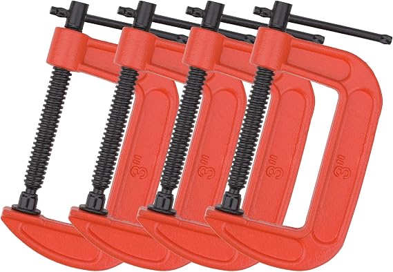CEE 4 Piece 3 Inch C-Clamp Set, Heavy Duty C Clamps Sliding with T-Bar Handle, 3 G for Woodworking, Welding, Building, 3-14 Jaw Opening, Industrial Strength
