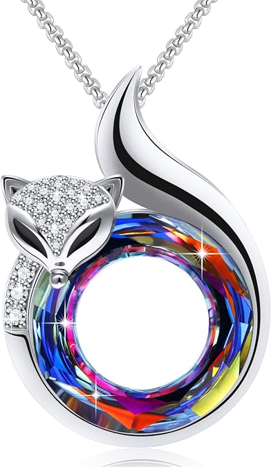 PLATO H Crystal Fox Necklace Cute Head and Tail Anniversary Jewelry for Women's Birthday Mother's Day Gifts for Her