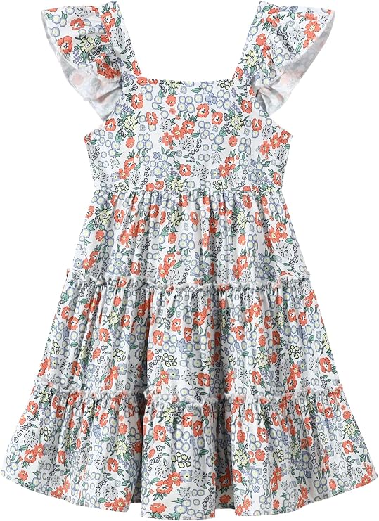 Girl Floral Ruffle Dress Tie Back A-Line Swing Sundress 4-12Y