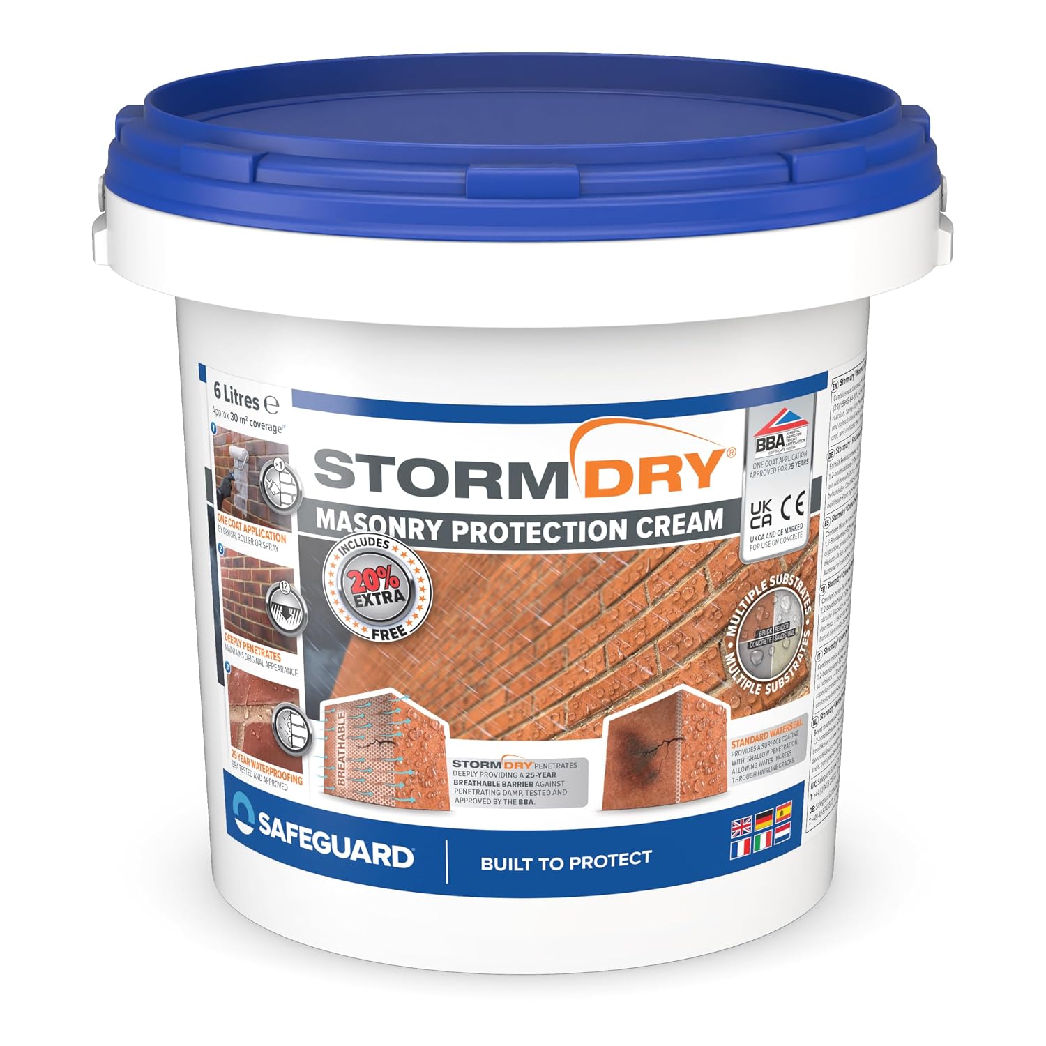 Stormdry Masonry Waterproofing Cream 6 Litre 25 Year BBA Approved Exterior Brick Sealer. Breathable, Colourless Brick, Concrete, Stone, Mortar