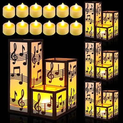 12 Sets Music Centerpieces for Table 3 Size Music Note Paper Lantern Boxes Table Ideas Decorations for Room Musical Themed Party Decor Wedding Birthday Decorations