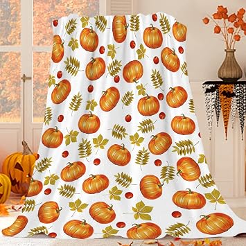 JOOCAR Harvest Season Autumn Throw Blanket Pumpkin Apple Farmhouse Yellowing Fallen Leaves Blanket Cozy Soft Lightweight Flannel Plush Blankets for Bed Couch Living Room Sofa Chair,50x60 Inch