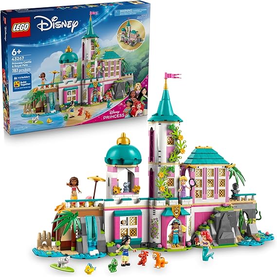 LEGO Disney Princess Castle & Royal Pets Kids Toy - Pretend Play Building Set for Girls and Boys, Ages 6+ Includes Ariel, Rapunzel, Jasmine, Moana, and Mulan - Gift Idea for Birthdays - 43267