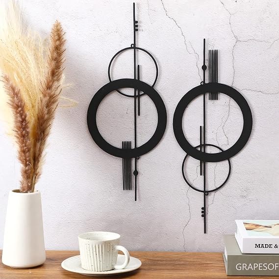 Peryiter 2 Pcs Metal Abstract Wall Art Decor Small Black Geometry 15.7 Inch