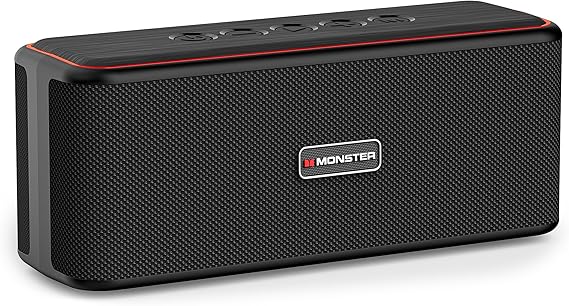 Monster Shock Plus Bluetooth Speaker, Portable Speaker with 30W Stereo Sound, 15H Playtime, Bluetooth 6.0, Support AUX, TF, Wireless Stereo Pairing, IPX6 Waterproof Speaker for Home, Outdoor, Travel