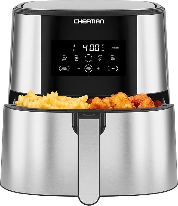 CHEFMAN 2 in 1 Max XL 8 Qt Air Fryer, Healthy Cooking, User Friendly, Basket Divider For Dual Cooking, Nonstick Stainless Steel, Digital Touch Screen with 4 Cooking Functions, BPA-Free