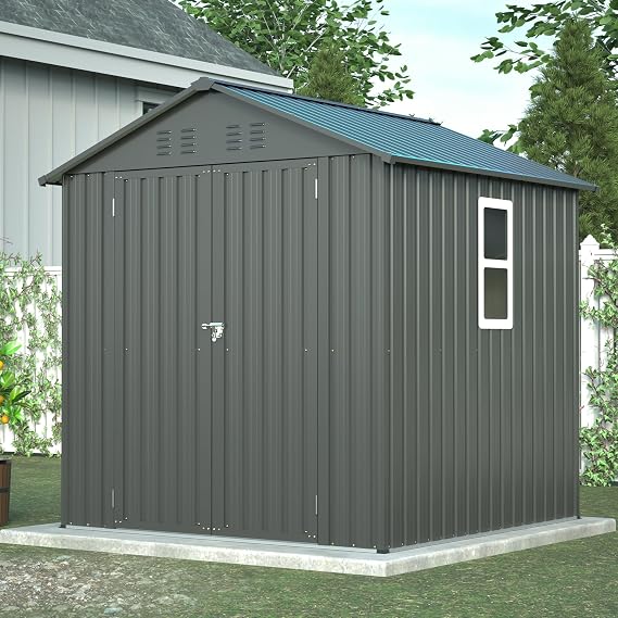 Thanaddo 6x6 ft Metal Outdoor Storage Shed,Metal Steel Utility Tool Shed Storage House with Window and Floor Kit for Backyard Garden Patio Lawn Black