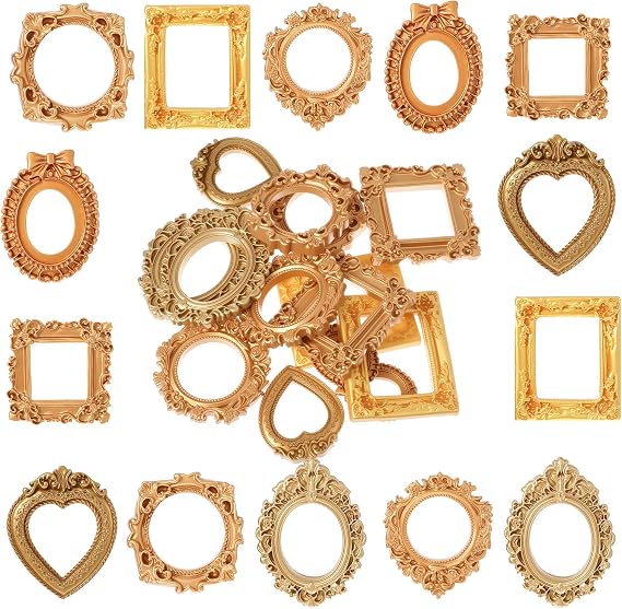 14PCS Vintage Resin Picture Frames, Mini Picture Frames Antique Small Pictures Frame, Oval Rectangle Vintage Picture-Frame for DIY Photography Mobile Phone Party Halloween Decor