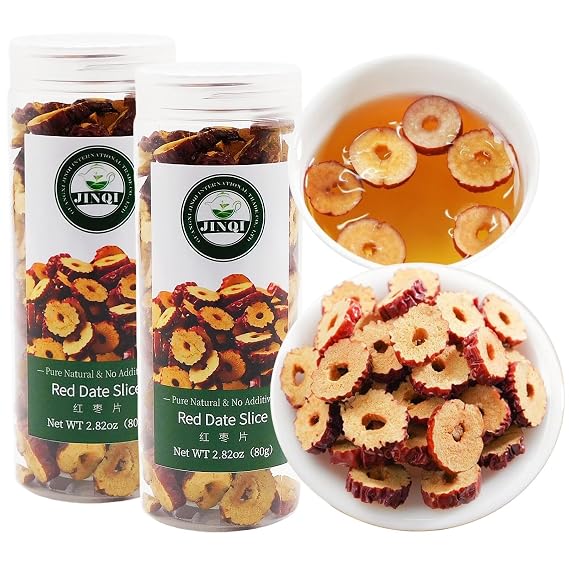 JINQI Dried Red Date Slice 5.64oz/160g (2.82oz/80g*2) Sweet Crispy Dates Jujube slices Jujube Seedless, Holiday Gifts, Tea Gifts, No wash ready to eat
