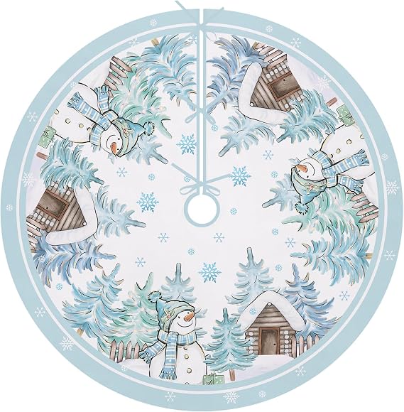 Snowman Teal Christmas Tree Skirt, 48 Inches
