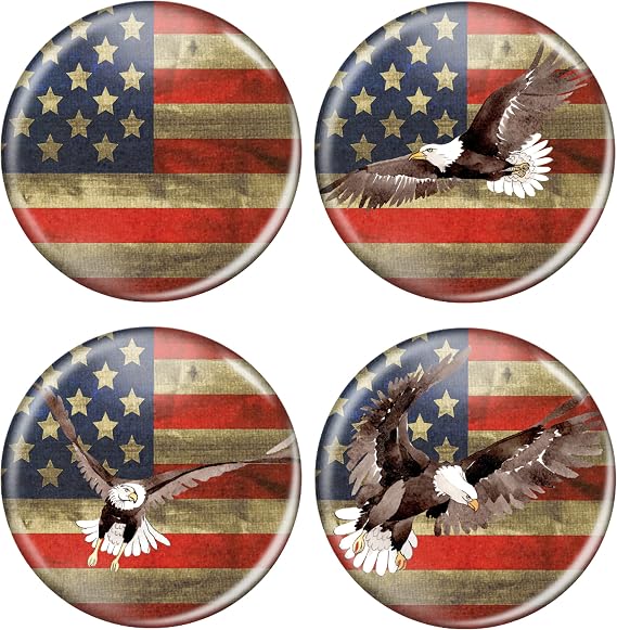 Distressed USA Flag Patriotic Rustic 2.25 Inch Diameter Refrigerator Magnets - 4 Pack