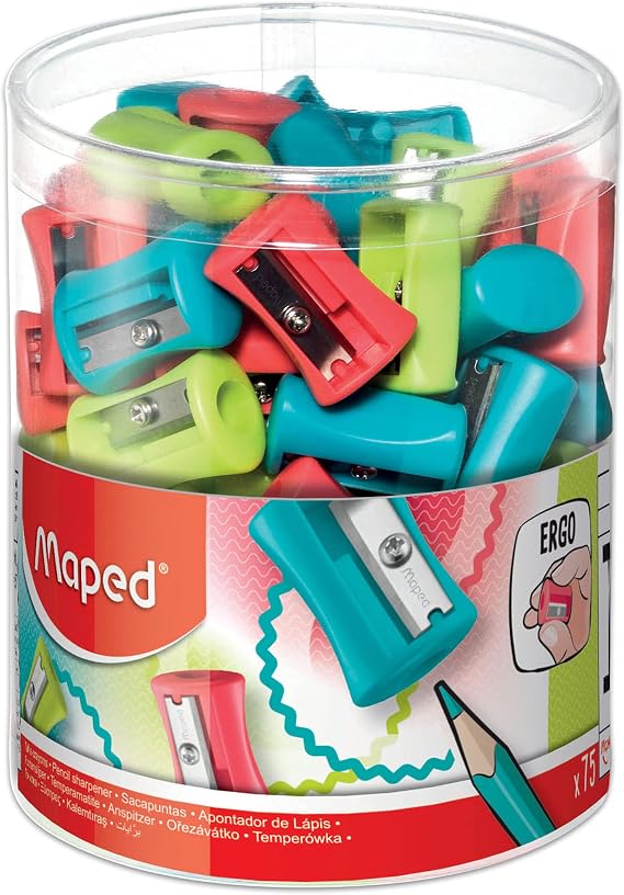 Maped Vivo 1 Hole Pencil Sharpener, Pack of 75, Assorted Colors (506300)