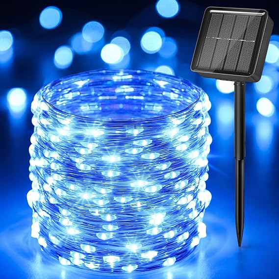 Solar String Lights for Outside, 33Ft 100 LED Fairy Lights Blue & white