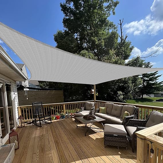 E&K Sunrise 12' x 14' Sun Shade Sail Rectangle Canopy Shade Cover UV Block for Patio Backyard Garden Outdoor (Gray)