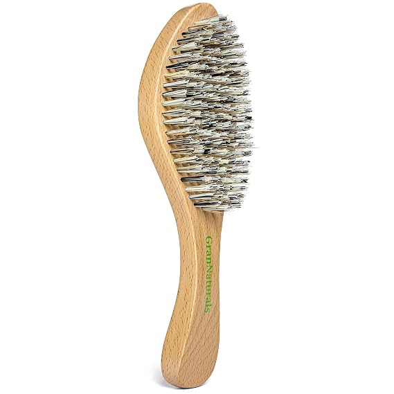 GranNaturals Extra Hard Wave Brush - Curved Boar & Extra Hard Nylon Bristle Hair Brush for 360 Waves