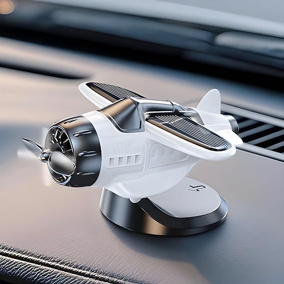 A Solar-Powered Airplane Figurine Car Ornament(White)