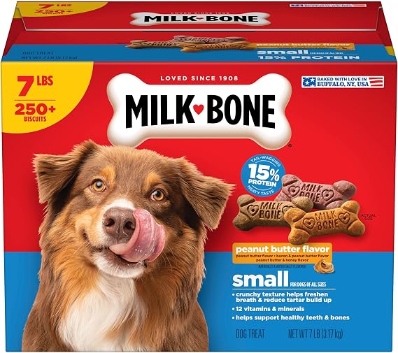 Milk-Bone Peanut Butter Flavor Dog Biscuits, Naturally & Artificially Flavored, 7 Lb. Box