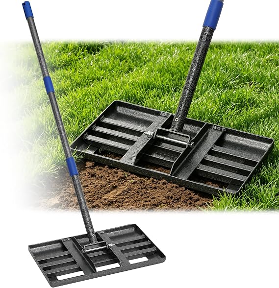 Lawn Leveling Rake,Long Handle Rakes for Lawns Heavy Duty Lawn Leveler Tool for Soil Compost Sand Landscape Rake for Yard Garden Golf Course 17"x10"