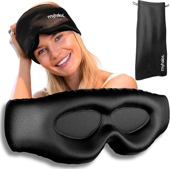 MyHalos 3D Mulberry Silk Sleep Mask, Blackout Eye Mask for Women & Men | 100% Silk Fabric, Contoured Cups for Zero Eye Pressure, Adjustable Strap, Travel & Night Use, Soft & Breathable