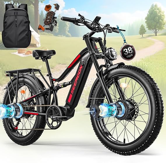 Seemoon 4000W Dual Motor EBike,52V 1040Wh,38MPH Up to 105Mi,26" All Terrain