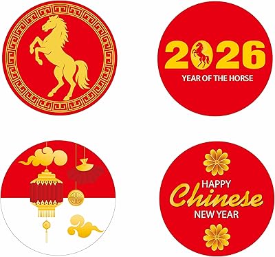 256 PCS Chinese New Year Candy Sticker Favors Decor -2026 Year of The Horse Sticker Decorations Horse Stickers Labels for Chocolate Chinese Lunar New Year Party Favor Supplies