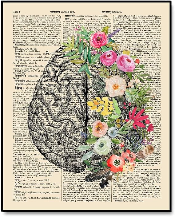 ZEARPT Floral Brain Anatomy Wall Art Poster, Vintage Botanical Cerebrum Print for Neurologist Psychologist Office Decor, Medical Student Gift, Anatomy Art Decor for Clinic Home, Unframed (8x10 Inch)