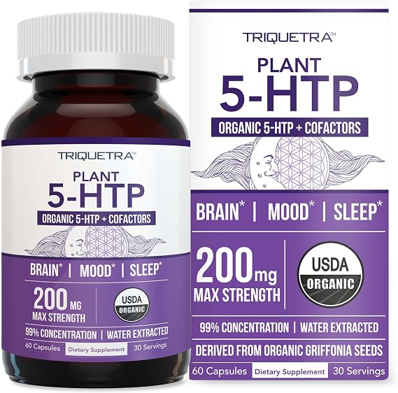 Organic 5-HTP - 200 mg | 99% 5HTP Concentration, Plus Cofactor Vitamin B6 & Lions Mane | Water Extracted from Organic Griffonia Seeds | Supports Mood, Cognition & Sleep (60 Capsules | 30 Servings)