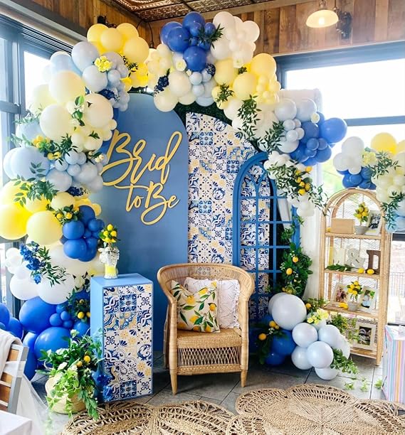 142Pcs Royal Blue Yellow Lemon Balloon Garland Arch for Wedding Decoration