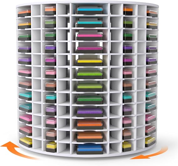 MYOYAY 72 Slots Rotating Ink Pad Storage Organizer Rack, 2-3/4"x4" Ink Pads Spinning Holder, 72 Grids for Mini Cube Caddy Ink Pads, Craft Stamp Pad Holder for Desktop