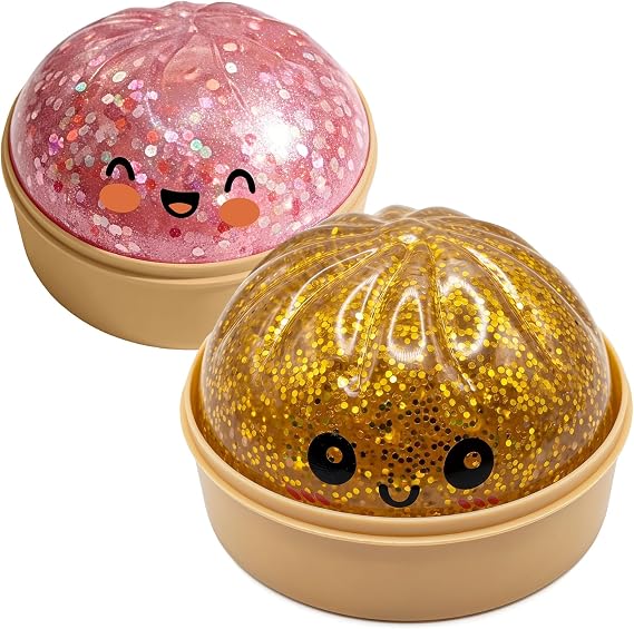 Dumpling Squishy, Colorful Dumplings Stress Fidget, Glitter Squishies Toy 2 Pack (Glod+PINK)